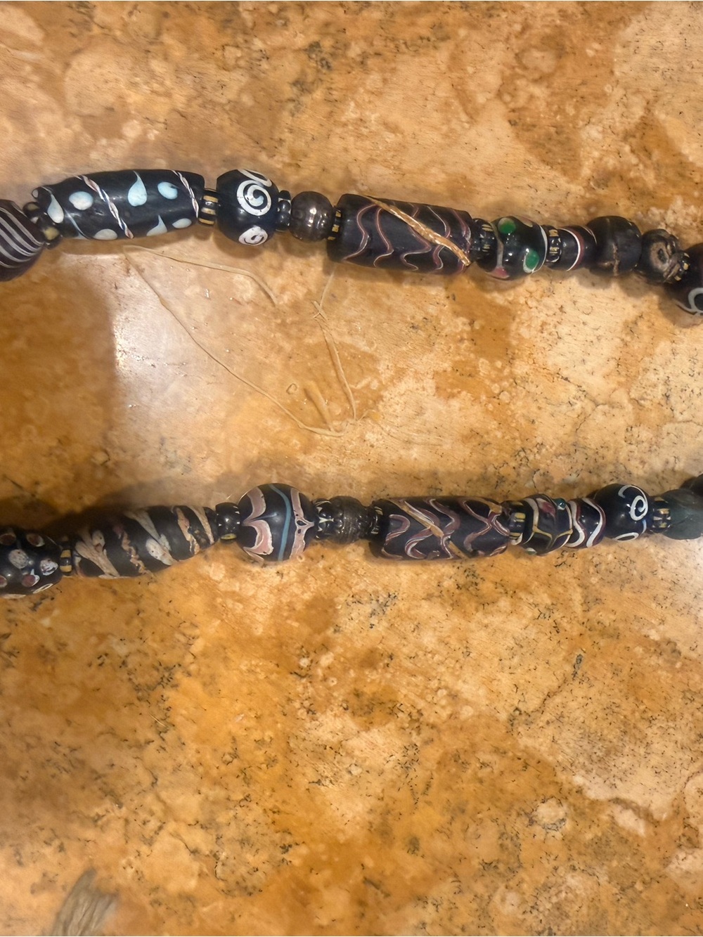 Black Multibead Glass Necklace with Swirl Accents